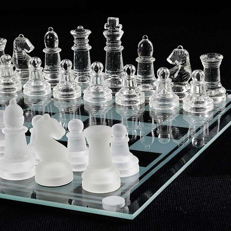 GS Glass Chess Set Board Game Elegant Design 32 Frosted and Clear Pieces (Local Stock)