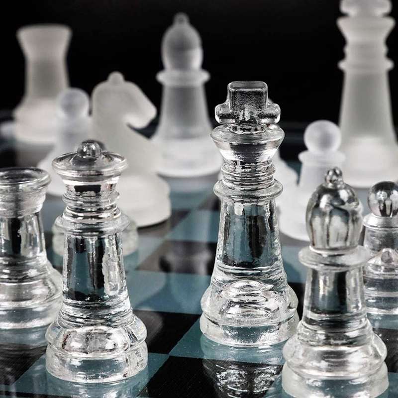 GS Glass Chess Set Board Game Elegant Design 32 Frosted and Clear Pieces (Local Stock)
