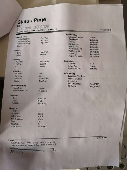 Triumph Adler DC-2325 / Kyocera KM-2560 / Olivetti d-copia 2500 MF Printer Copier Scanner Fax