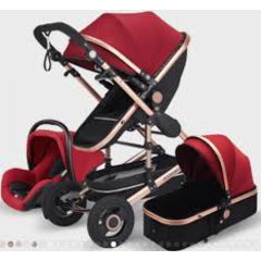 Baby Pram Stroller - 3 Function Foldable Baby Pram with Car Seat- MAROON