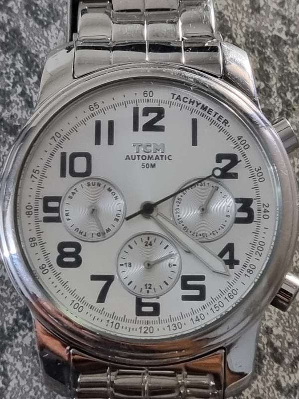 TCM Automatic watch Silver-tone Stainless Steel Chronograph