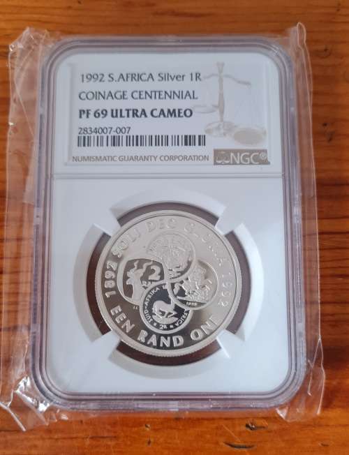 1992 S Africa SIlver 1 Rand - Coinage Centennial