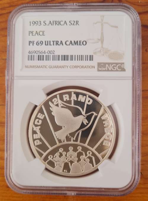1993 SA Silver 2 Rand - Peace - PF69 Ultra Cameo