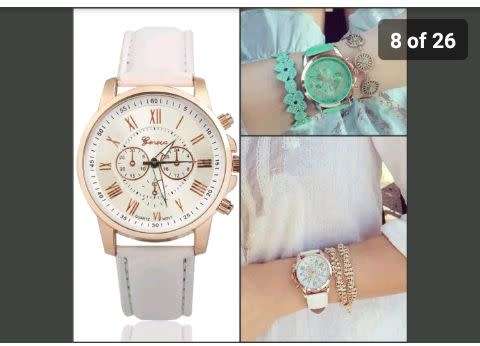 New Fashion Geneva Women Leather Band Stainless Steel Quartz Analog Wrist Watch