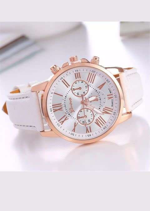 New Fashion Geneva Women Leather Band Stainless Steel Quartz Analog Wrist Watch