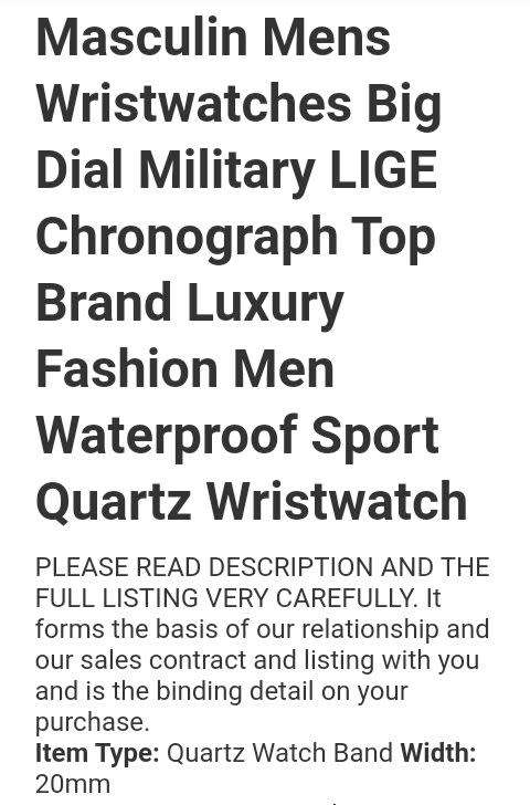 Masculin Mens Wristwatches Big Dial Military LIGE Chronograph Top Brand Luxury