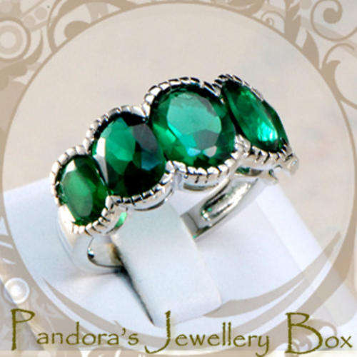 Exquisite Oval Cut Green CZ Crystal Ring Size 7