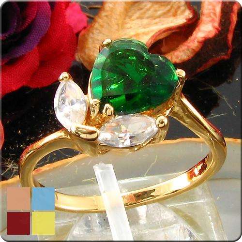 LIGHT PARTY BLING! 8mm Emerald Heart 18KGP Ring - Size 7