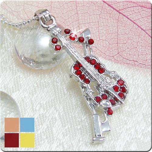 22x2mm Red Austria Crystal - Violin Pendant 18KGP