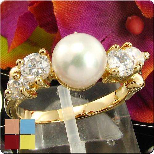 LIGHT PARTY BLING! 8mm White Pearl Round Cut 18KGP Ring - Size 7