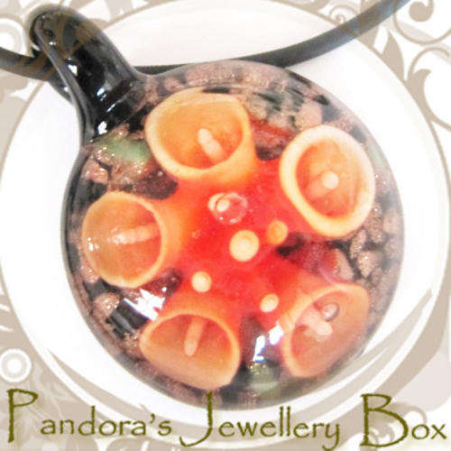Murano Lampwork Glass Orange Flower Pendant