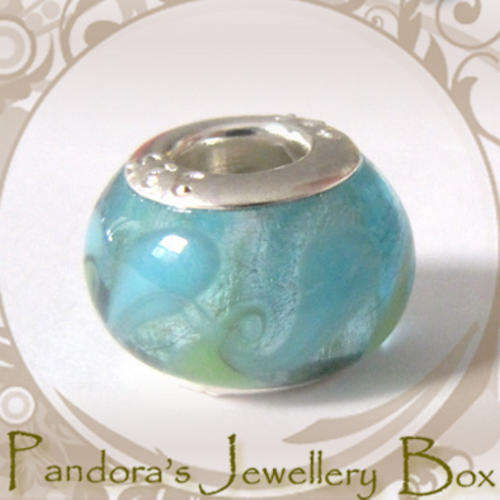 "Waves & Ice" MURANO Bead Charm with Sterling Silver Core for PANDORA Bracelet