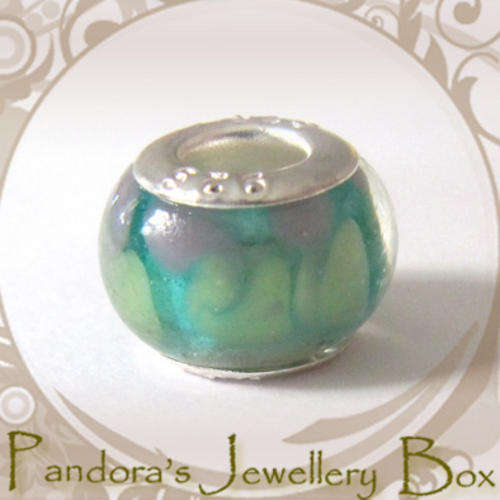 "Lily Pond" MURANO Bead Charm with Sterling Silver Core for PANDORA Bracelet