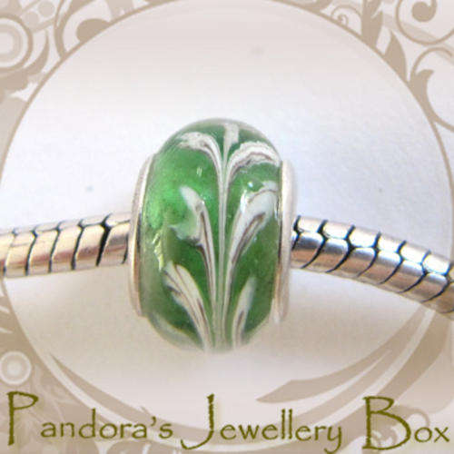 "Feather on the Ground" MURANO Bead Charm with Sterling Silver Core for PANDORA Bracelet