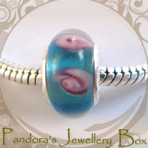 Stamped Murano EURO BEAD CHARM with 925 Stering Silver Core