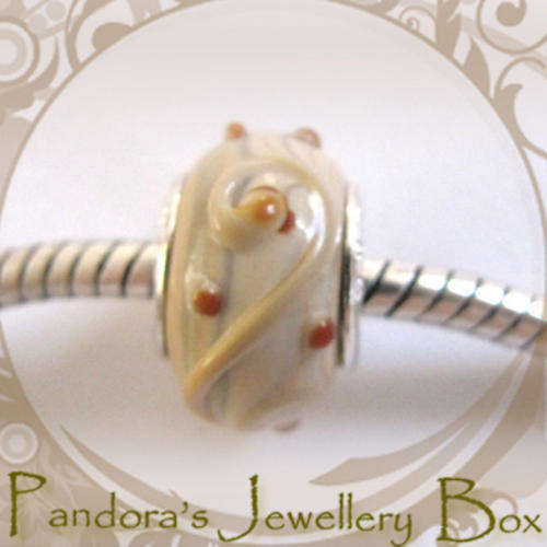 Murano Lampwork Glass EURO Bead Charm with 925 Sterling Silver Core