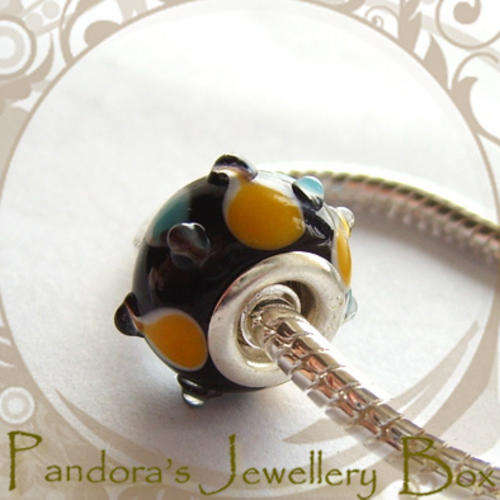 Murano Lampwork Glass EURO Bead Charm with 925 Sterling Silver Core