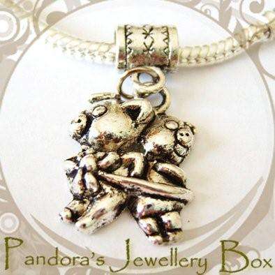 "Piggy Couple" Tibetan Silver DANGLE EURO Bead Charm