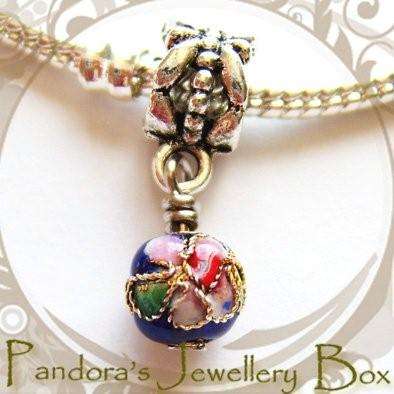 MIDNIGHT BLUE Cloisonne EURO Bead Charm Dangle with Tibetan Silver Bail