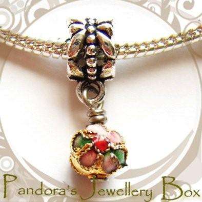 GOLD Cloisonne EURO Bead Charm Dangle with Tibetan Silver Bail
