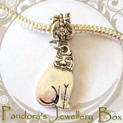 "Kitty Cat" Tibetan Silver DANGLE EURO Bead Charm