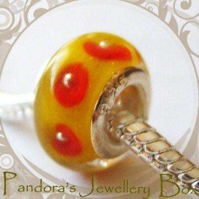 Murano Lampwork Glass EURO Bead Charm with 925 Sterling Silver Core