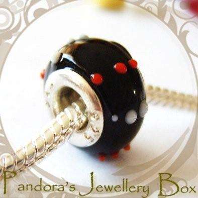 Murano Lampwork Glass EURO Bead Charm with 925 Sterling Silver Core