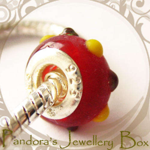 Murano Lampwork Glass EURO Bead Charm with 925 Sterling Silver Core