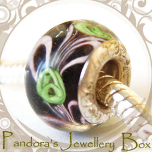 STAMPED Murano Lampwork Glass EURO Charm with 925 Sterling Silver Core for EURO Bracelet