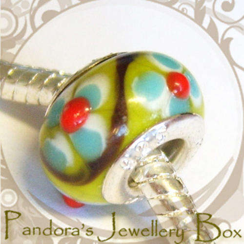 STAMPED Murano Lampwork Glass EURO Charm with 925 Sterling Silver Core for EURO Bracelet