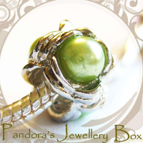 3-Sided Pearl Inlay Tibetan Silver Screw EURO Bead Charm