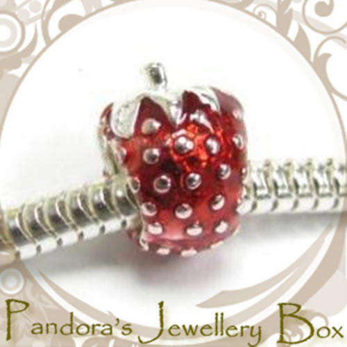 STRAWBERRY 925 Sterling Silver Enamel Handpainted EURO Bead Charm