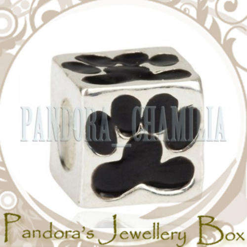 BLACK PAW CUBE 925 Sterling Silver Enamel Handpainted EURO Bead Charm