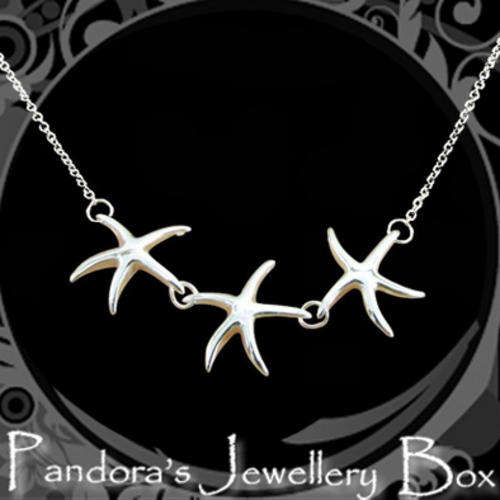 925 Sterling Silver Three StarFish Necklace