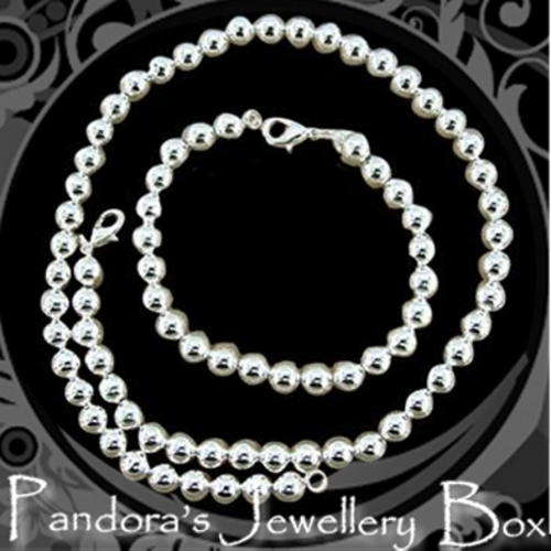 925 Stamped Silver 8mm Ball Bead Bracelet & Necklace Set
