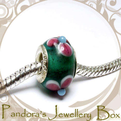 Beautiful Murano Lampwork Glass EURO Charm with 925 Sterling Silver Core for EURO Bracelet