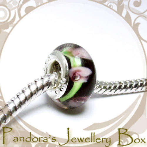Beautiful Murano Lampwork Glass EURO Charm with 925 Sterling Silver Core for EURO Bracelet