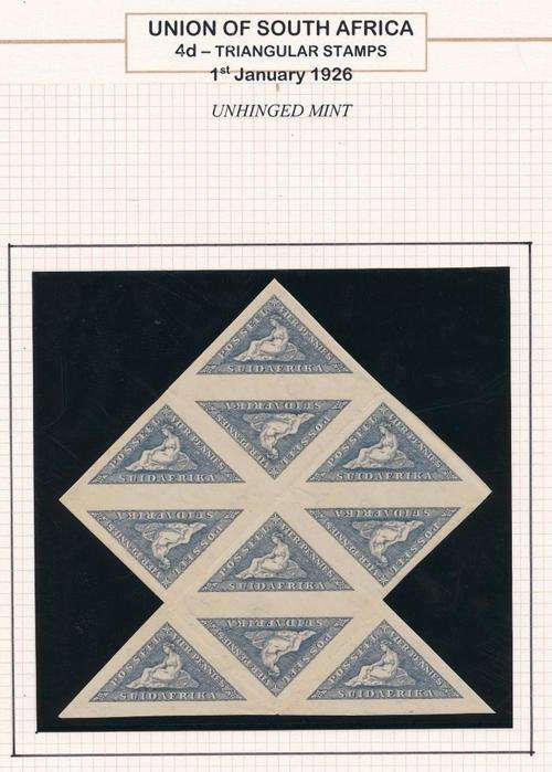 SA UNION - BRILLIANT BLOCK OF UNMOUNTED SA TRIANGLES - MOST UNUSUAL - A GEM!!! - VIEW BELOW