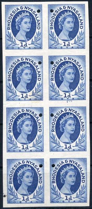 RHODESIA & NYASALAND - SUPERB IMPERF BLOCK OF 8 - ARCHIVAL PLATE PROOFS - VALUE Approx R 1,600.00!