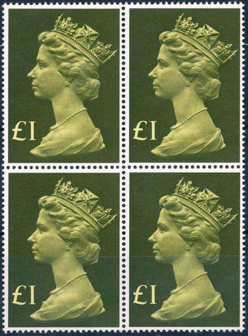 GB - MACHINS - HIGH VALUE ONE POUND BLOCK OF FOUR!!! UNMOUNTED!! - VIEW BELOW