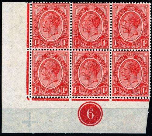 SA KINGS HEADS - BEAUTIFUL BLOCK OF SIX 1d PENNY PLATE 6 - CAT VALUE = R 3,000 +