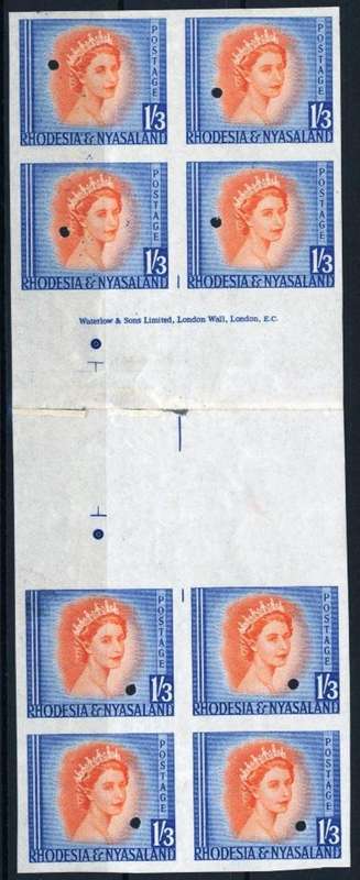 RHODESIA & NYASALAND - 1/3 ARCHIVAL PROOFS!!! - BLOCK WITH HORIZONTAL MARGIN OF 8 !!  - Read Below