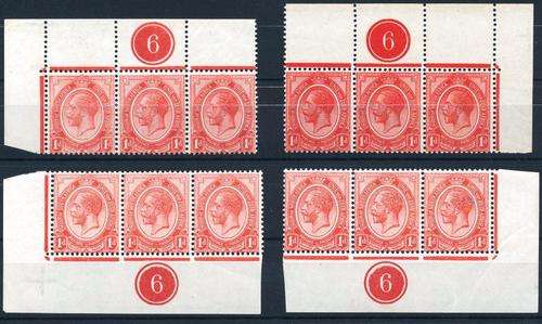 SA UNION - 1913 -KGV - PLATE 6 CONTROLS - TRIPLETS ALL 4 CORNERS!!!!! - CV = R 1,000+!! - View Below