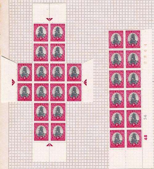 SA UNION - 1d SHIP - ALL FOUR ARROW BLOCKS, SHEET NUMBER & CONTROL BLOCK. (48 54)