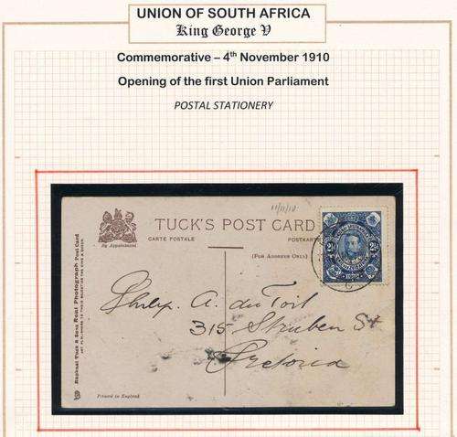 SA UNION - 1910 - UNION FIRST EVER STAMP ON POST CARD - VERY SCARCE!!!! - VIEW BELOW