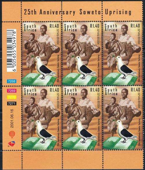 RSA - 2001 - "25th ANNIVERSARY OF SOWETO UPRISING" - CONTROL BLOCK OF 6 - VIEW BELOW