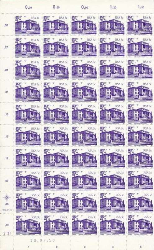 RSA - 4th DEFINITIVE - ONE COMPLETE SHEET 3c (100 stamps) - VIEW BELOW