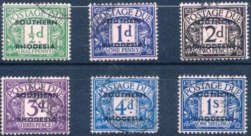 SOUTHERN RHODESIA - POSTAGE DUE OVERPRINTED ON BRITISH STAMPS - FULL SET FINE USED - CV = R 407.00!