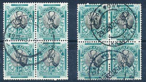 SA UNION - 1930 - 2 X BLOCKS OF 4 FINE USED - ONE WITH "COBWEB VARIETY" - CV = R 500.00++ - READ