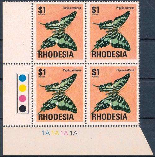 RHODESIA - $1 BUTTERFLY CONTROLS WITH "BROKEN A" VARIETY - VIEW BELOW